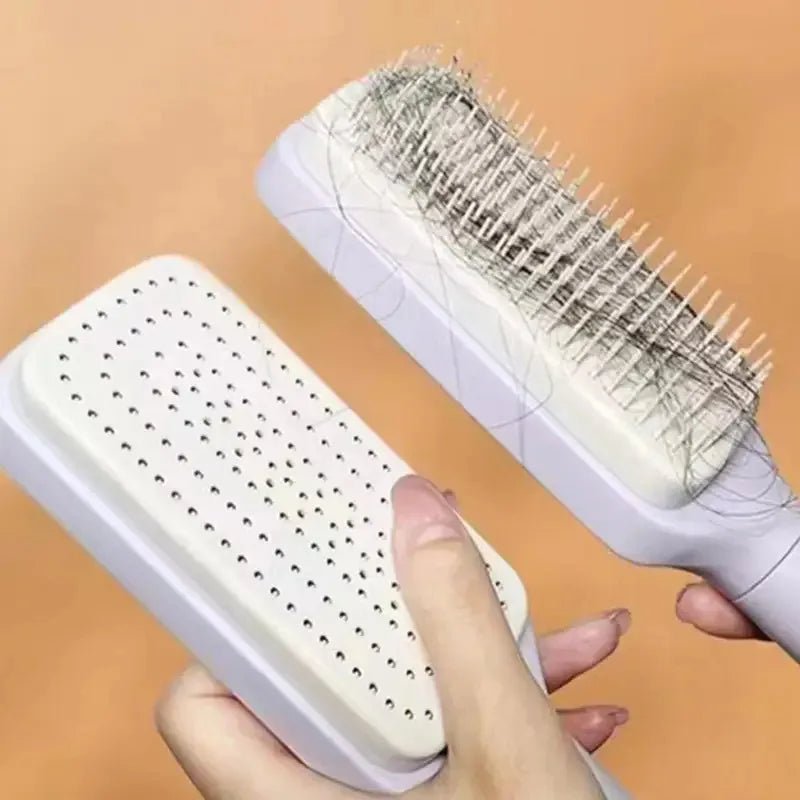Selbstreinigende Haarbürste mit Drehgriff – smart, sauber, stylisch
