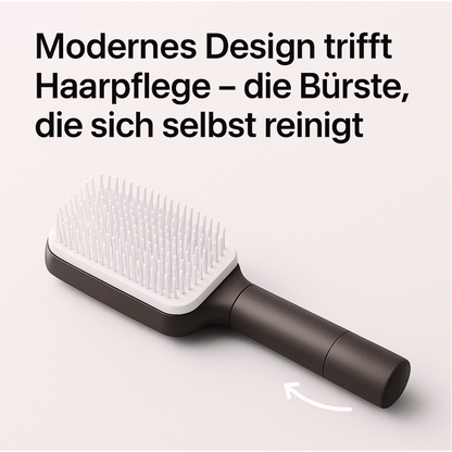 Selbstreinigende Haarbürste mit Drehgriff – smart, sauber, stylisch